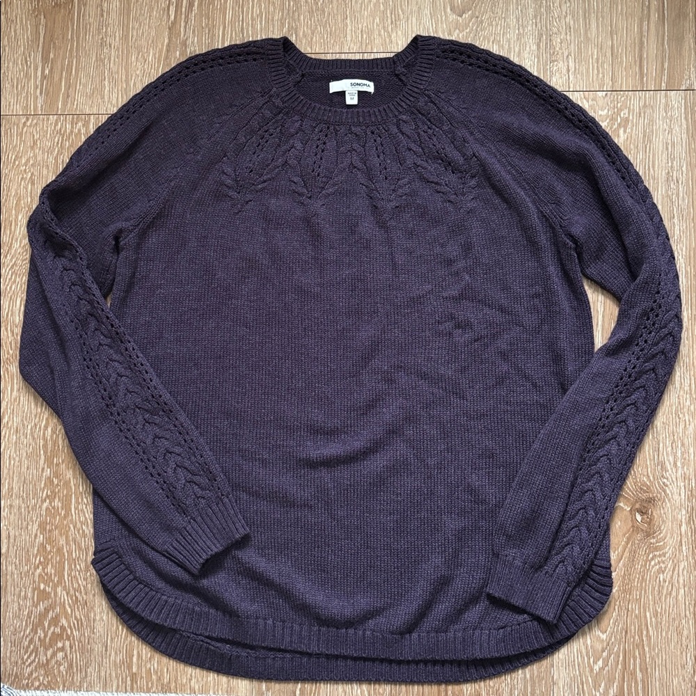 Sonoma purple/plum canle knit cotton blend sweater, medium
